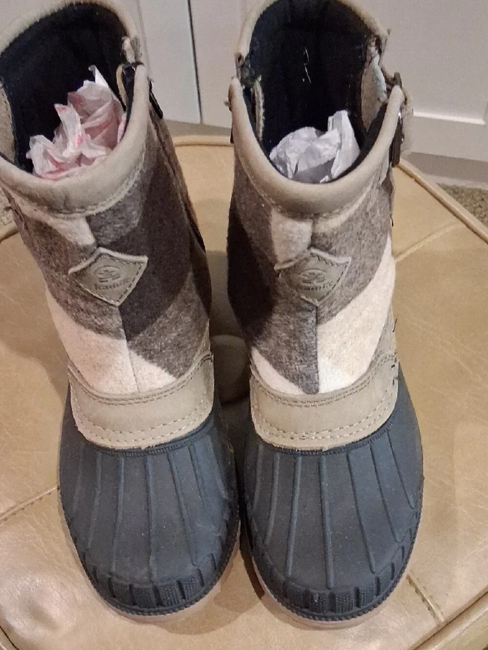 Kamik Gray and Cream Plaid Winter Boots